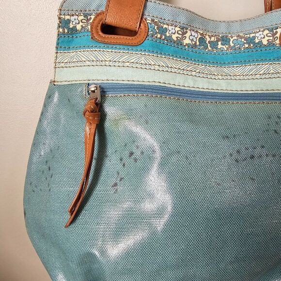 EUC FOSSIL KEY PER COATED CANVAS LIGHT BLUE TOTE / SHOULDER BAG LARGE - Picture 7 of 16